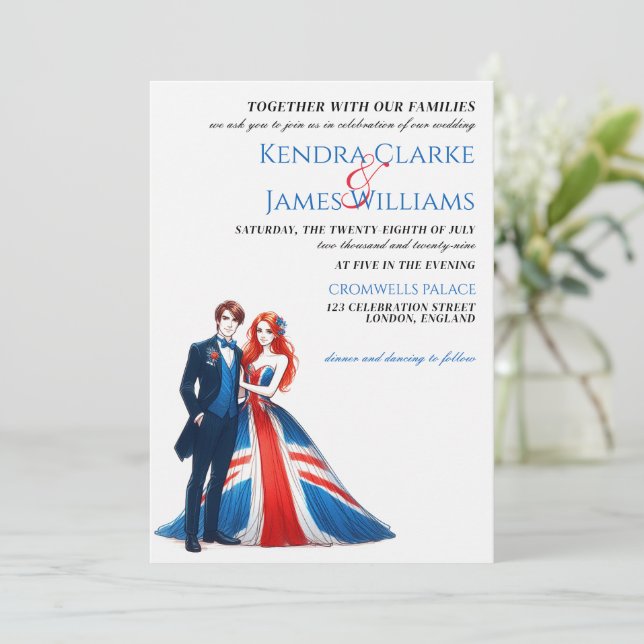 UK Couple Wedding Einladung (Stehend Vorderseite)