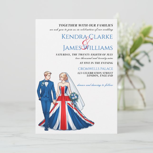 UK Couple Wedding Einladung (Stehend Vorderseite)