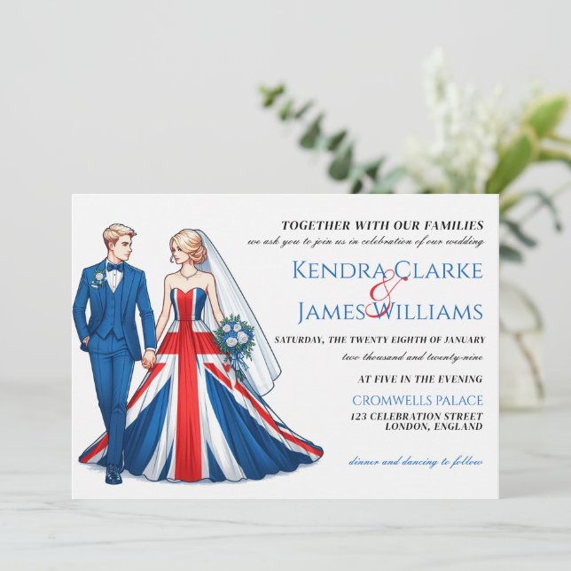 UK Couple Wedding Einladung (Stehend Vorderseite)