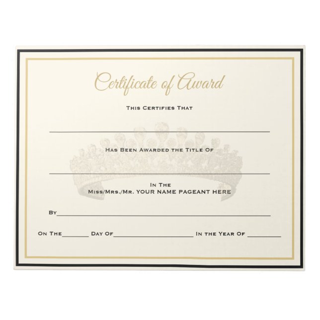 UK Crown Certificates Award Notizblock (Vorderseite)
