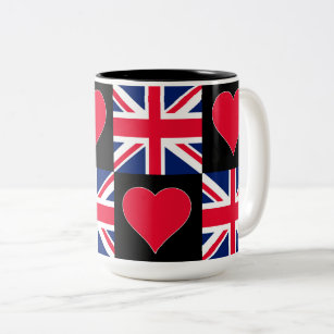 UK Flag Heart Fun Patriotic Großbritannien Vereini Zweifarbige Tasse