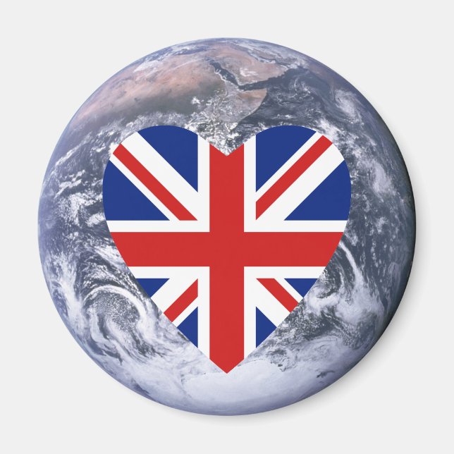 UK Flag Herz über Planet Erde Magnet (Vorne)