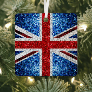 UK flag red blue white sparkles glitters Ornament Aus Metall
