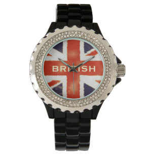 UK Flag Union Jack Custom Black Enamel Watch Armbanduhr