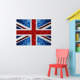UK-Flagge rot blau weiß funkelt glitzert Poster