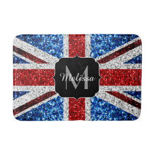 UK-Flagge rot blau weiß Glitter Glanz Monogramm Badematte