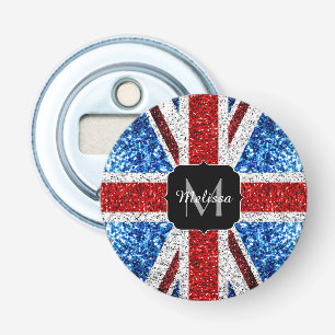 UK-Flagge rot blau weiß Glitter Glanz Monogramm Flaschenöffner