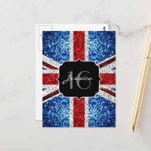 UK-Flagge rot weiß blau Glitzer Glitzer Sweet 16 Postkarte