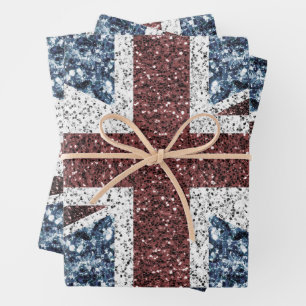 UK-Flagge Rustikale Vintage-Funkeln Glitzern Bling Geschenkpapier Set