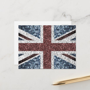 UK-Flagge Rustikale Vintage-Funkeln Glitzern Bling Postkarte