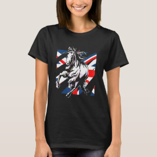 Uk Großbritannien Flagge Pferd Reiten Reitsport T-Shirt