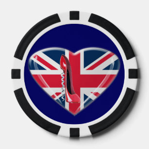UK Herzenflagge Roter Korkenzieher Stiletto Poker Pokerchips