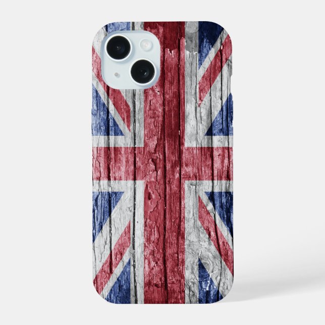 UK-Holzflagge iPhone 15 Hülle (Rückseite)