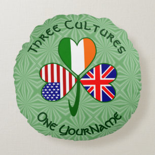 UK Ireland USA Flaggen Kleeblatt Personalisiert Rundes Kissen