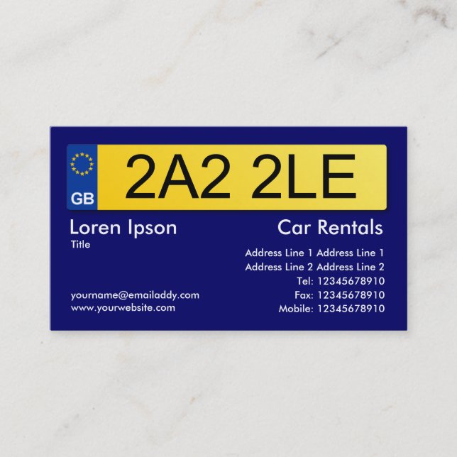 UK Number Plate - Dark Blue Visitenkarte (Vorderseite)