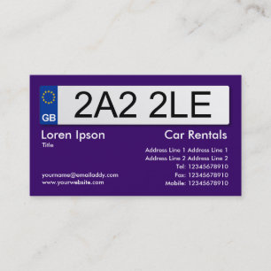 UK Number Plate - Dunkle Violette II Visitenkarte