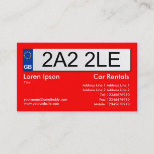 UK Number Plate - Red Visitenkarte
