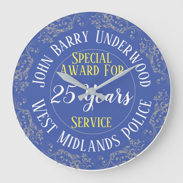 UK Police Long Service Award mit Jahren bedient Große Wanduhr (Vorderseite)