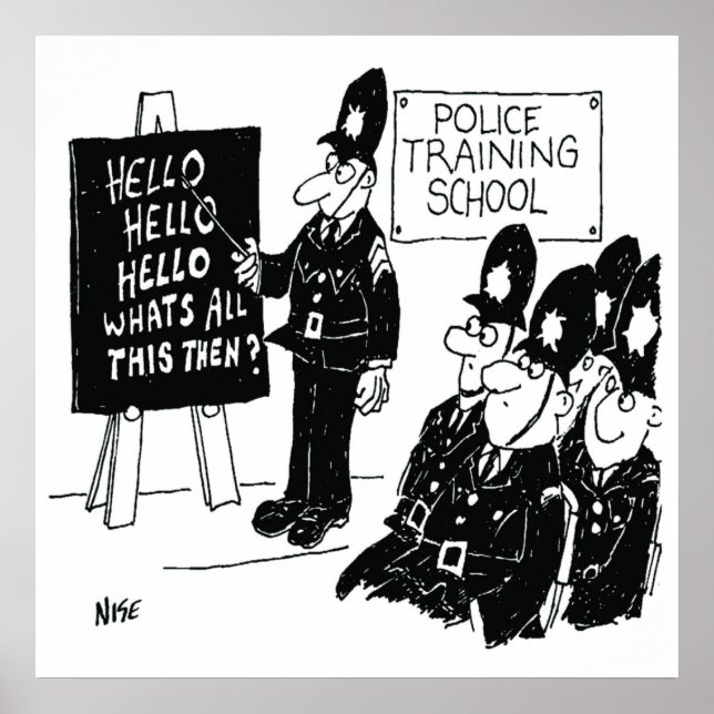 UK Police Training School Funny Cartoon Poster (Vorne)