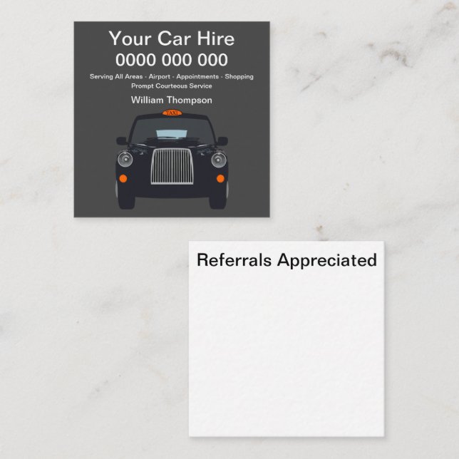 UK Taxi Service Simple Business Cards Quadratische Visitenkarte (Vorne/Hinten)
