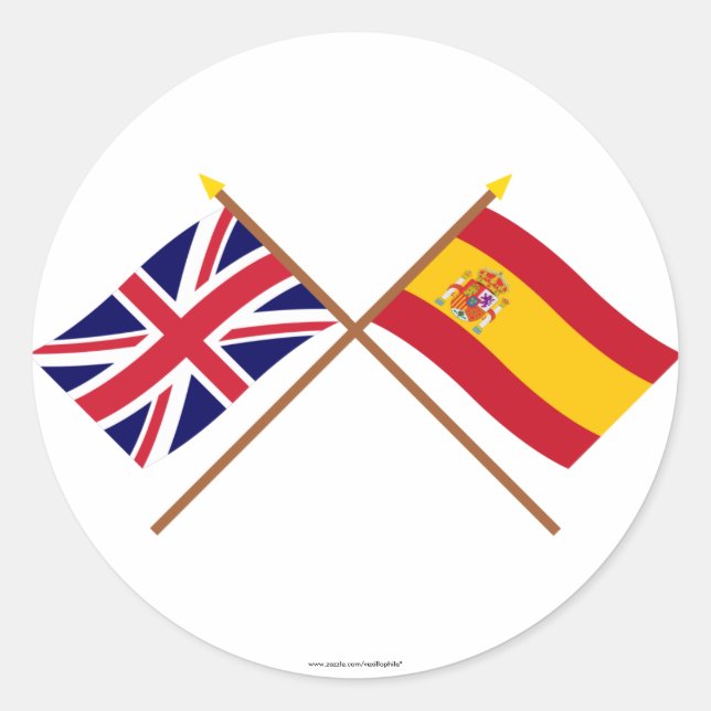 UK und Spanien überquerten Flaggen Runder Aufkleber (Vorderseite)