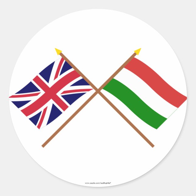 UK und Ungarn überquerten Flaggen Runder Aufkleber (Vorderseite)