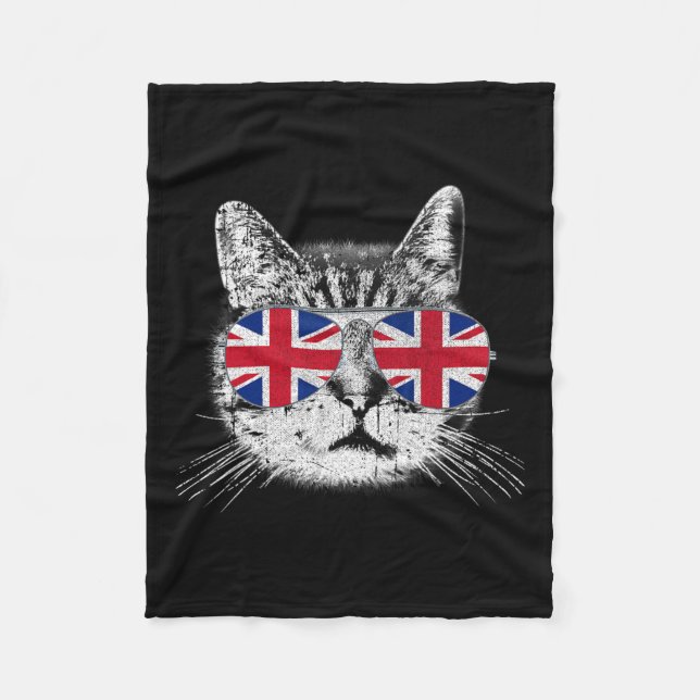 UK Union Jack British Flag England Cat Sungles Gif Fleecedecke (Vorderseite)