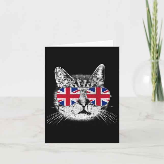 UK Union Jack British Flag England Cat Sungles Gif Karte (Vorderseite)