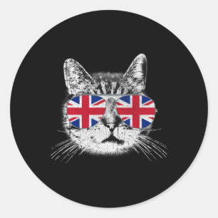 UK Union Jack British Flag England Cat Sungles Gif Runder Aufkleber