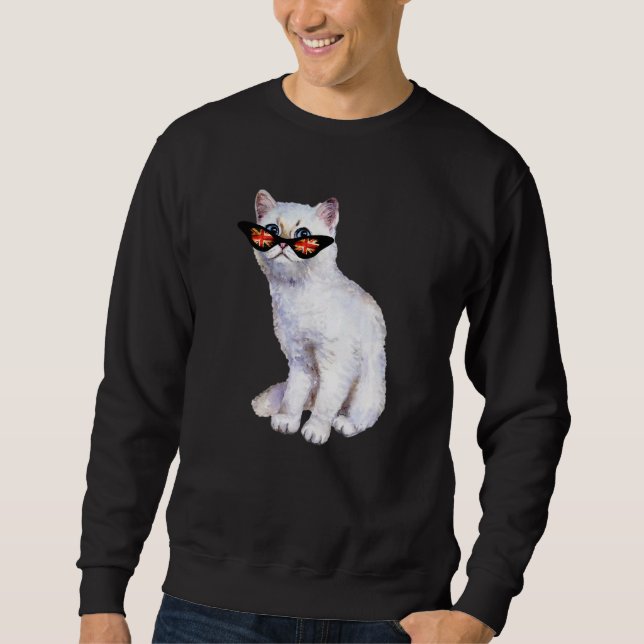 UK Union Jack British Flag England Silver Cat Sung Sweatshirt (Vorderseite)