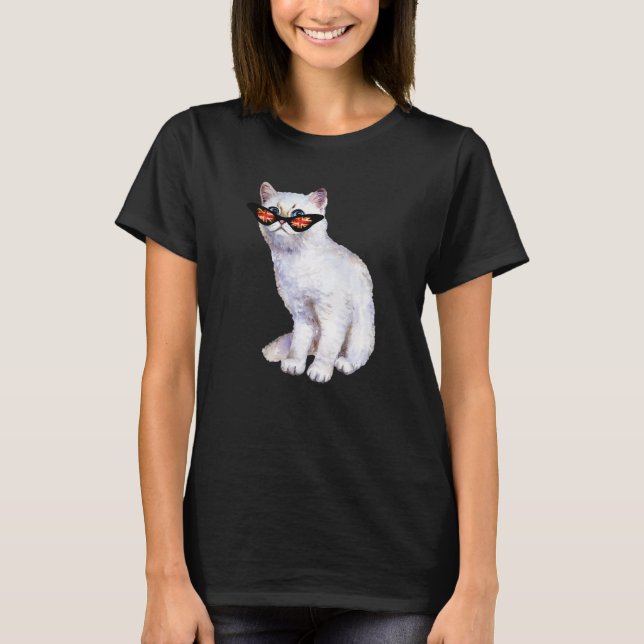 UK Union Jack British Flag England Silver Cat Sung T-Shirt (Vorderseite)