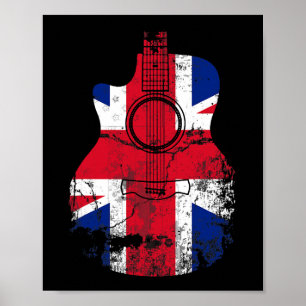 UK United Kingdom Flag Vintag Guitar Music Guitar Poster