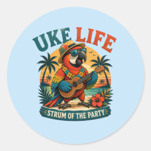 Uke Life Papagei – Insel-Vibes Ukulele-Vogel Runder Aufkleber