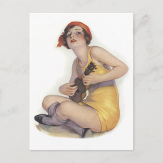 Uke Playing Flapper Postcard Postkarte