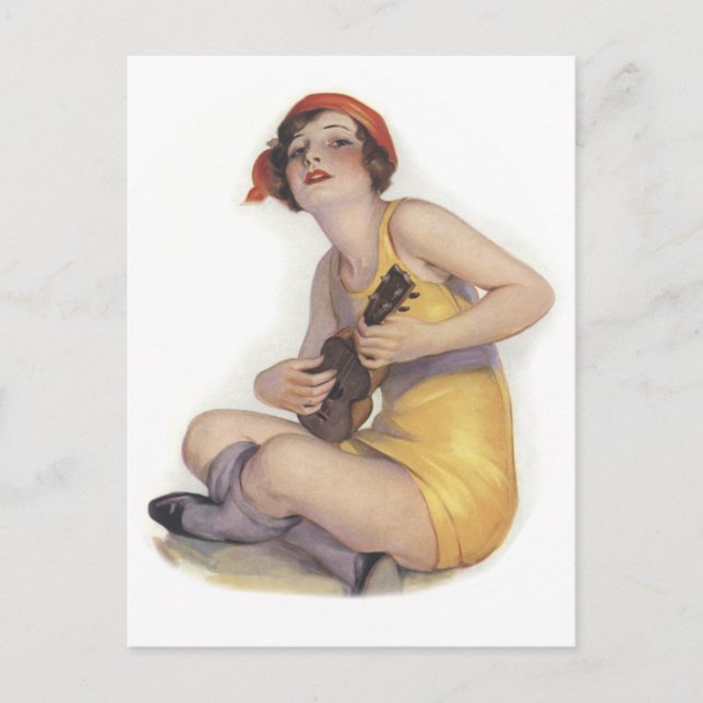 Uke Playing Flapper Postcard Postkarte (Vorderseite)