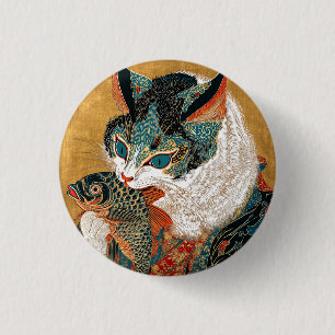 Ukiyo-e Cat   Japanische Kunst Button