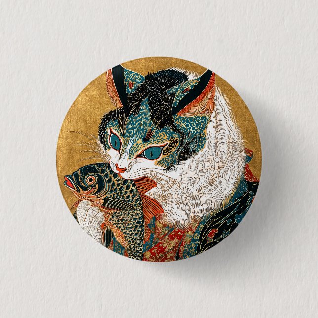 Ukiyo-e Cat | Japanische Kunst Button (Vorderseite)