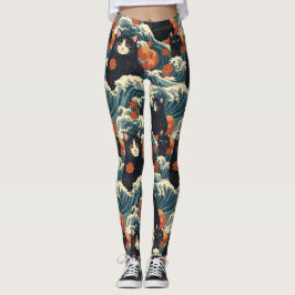 Ukiyo-e Cats von Kanagawa Pattern Leggings