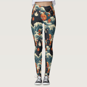 Ukiyo-e Cats von Kanagawa Pattern Leggings
