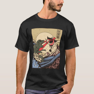 Ukiyo-e Catzilla Samurai versus Giant Kaiju  T-Shirt