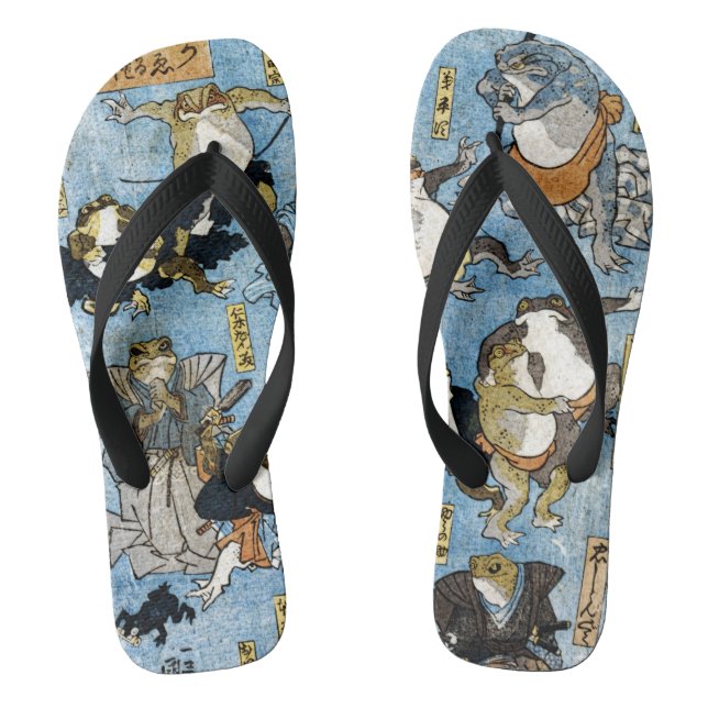 Ukiyo-e Druck - Frösche als Japaner Kabuki Flip Flops (Fußbett)