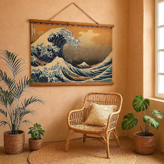 Ukiyo-e Great Wave Japanese Hokusai Ocean Decor Wandteppich Mit Holzrahmen