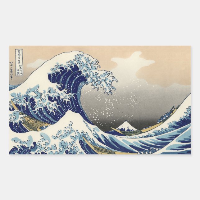 UKIYO-E ~HOKUSAI  葛飾北斎    「富嶽三十六景 神奈川沖浪裏」 RECHTECKIGER AUFKLEBER (Vorderseite)