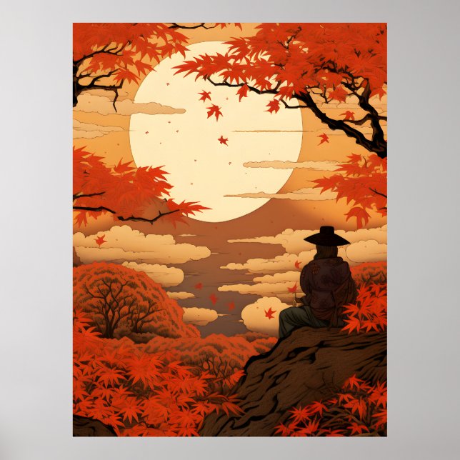 Ukiyo-e Japan Herbst Samurai Poster (Vorne)