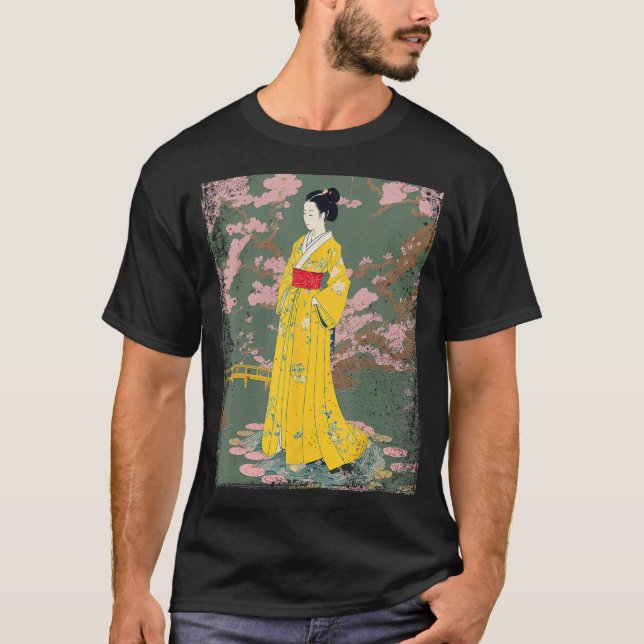 Ukiyo e Japanese Art Woman Floating on Lotus Flo T-Shirt (Vorderseite)