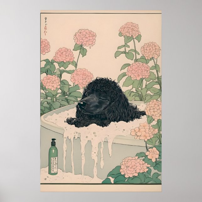 Ukiyo-e Poodle Art Print Japandi Bathroom Poster (Vorne)
