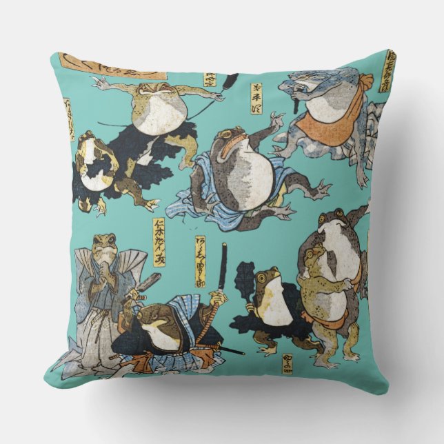 Ukiyo-e print - Frösche als japanische Kabuki-Scha Kissen (Vorderseite)