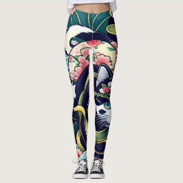 Ukiyo-e Punk city KIMONO Cats Leggings-THE  其の参 Leggings