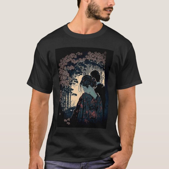Ukiyo E Retro Japanese Design Romance  Love During T-Shirt (Vorderseite)
