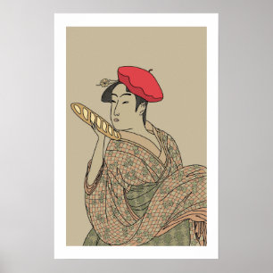 Ukiyo-e-Schönheit mit französischer Baskenmütze un Poster